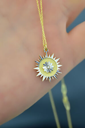 925 Ayar Gümüş Gold-rodyum Kaplama Fulya Çiçeği Güneş Plaka Kolye