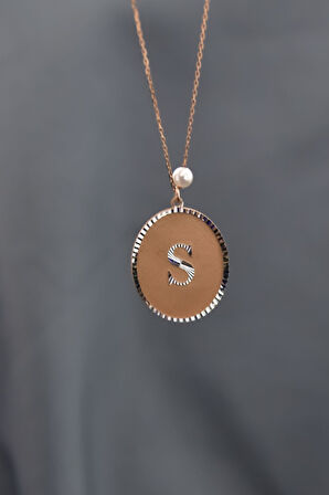 925 Ayar Gümüş Rose-rodyum Kaplama Incili S Harf Plaka Kolye