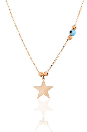 925 Ayar Gümüş Rose Kaplama Gözlü Dorikalı Yıldız Kolye