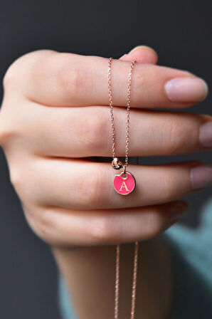 925 Ayar Gümüş Rose Kaplama Kırmızı Mineli A Harfli Üç Boyutlu Kalp Kolye