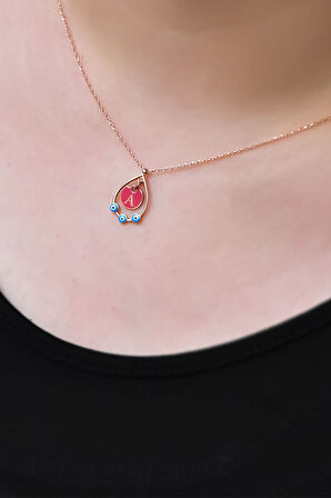 925 Ayar Rose Kaplama Mineli Göz A Harf Damla Kolye