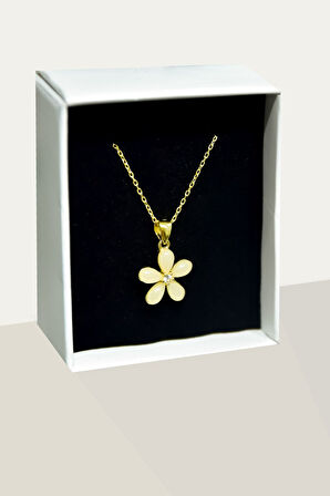 925 Ayar Gümüş Gold Kaplama Ay Taşı Yasemin Çiçeği Kolye