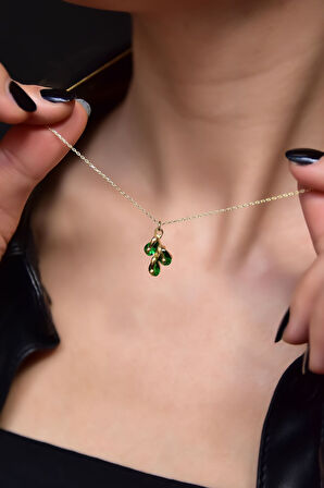 925 Ayar Gümüş Gold Kaplama Mayıs Ayı Doğum Taşlı Kübik Drop Kolye