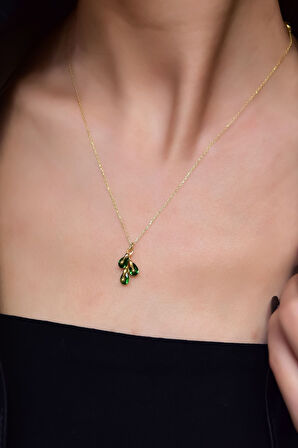 925 Ayar Gümüş Gold Kaplama Mayıs Ayı Doğum Taşlı Kübik Drop Kolye