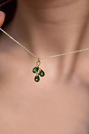 925 Ayar Gümüş Gold Kaplama Mayıs Ayı Doğum Taşlı Kübik Drop Kolye