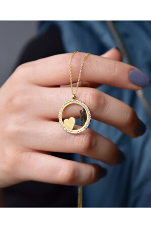 925 Ayar Gümüş Gold Kaplama Kalbimin Sahibi Sevgili Çember Kolye