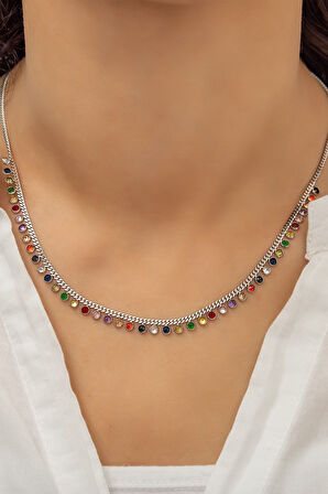 Gümüş Rodyum Kaplama Sallantılı Taşlı Kolye