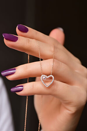 925 Ayar Gümüş Rose Kaplama Incili Kalp Montür Kolye