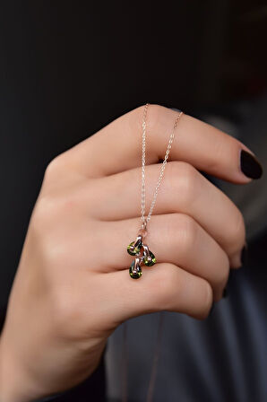 925 Ayar Gümüş Rose Kaplama Ağustos Ayı Doğum Taşlı Kübik Drop Kolye