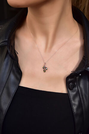 925 Ayar Gümüş Rose Kaplama Ağustos Ayı Doğum Taşlı Kübik Drop Kolye