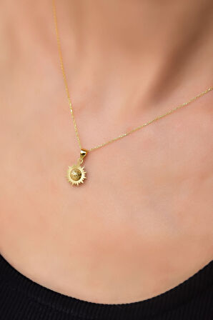 925 Ayar Gümüş Gold Kaplama Sim Toplu Güneş Kolye