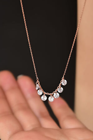 925 Ayar Gümüş Rose Kaplama Zirkon Taşlı Shakira Kolye