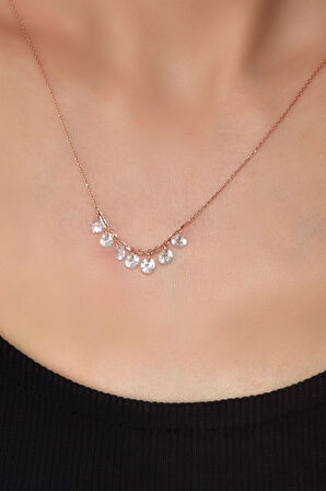 925 Ayar Gümüş Rose Kaplama Zirkon Taşlı Shakira Kolye