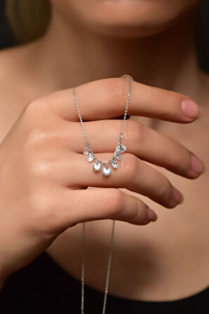 925 Ayar Gümüş Rodyum Kaplama Zirkon Taşlı Shakira Kolye