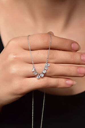 925 Ayar Gümüş Rodyum Kaplama Zirkon Taşlı Shakira Kolye