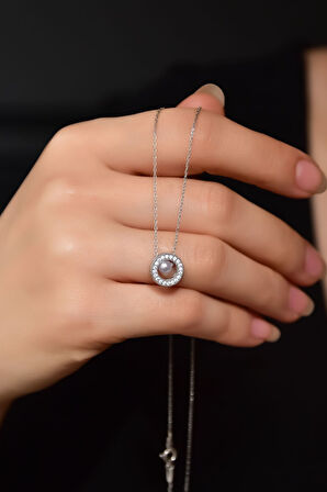 925 Ayar Gümüş Rodyum Kaplama Incili Yuvarlak Kolye