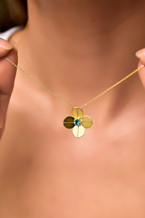 925 Ayar Gümüş Gold Kaplama Aralık Ayı Doğum Taşlı Matthiola Çiçeği Kolye