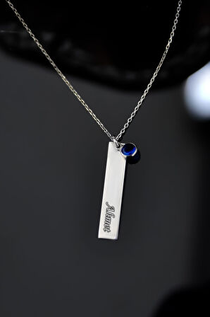 925 Ayar Gümüş Rodyum Kaplama Lacivert Doğum Taşı Plaka Arden Yazılı Kolye