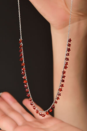 925 Ayar Gümüş Rodyum Kaplama Turuncu Zirkon Taşlı Yıldız Kolye