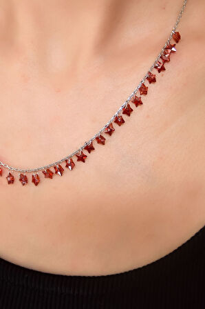 925 Ayar Gümüş Rodyum Kaplama Turuncu Zirkon Taşlı Yıldız Kolye