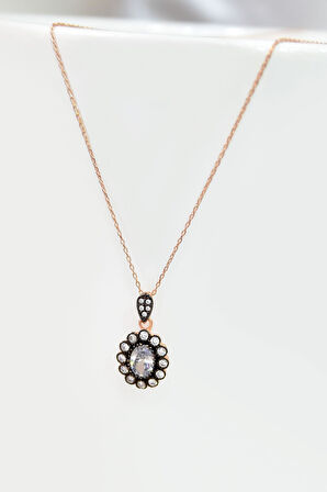 925 Ayar Gümüş Rose Kaplama Elmas Montür Kolye