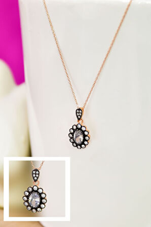 925 Ayar Gümüş Rose Kaplama Elmas Montür Kolye