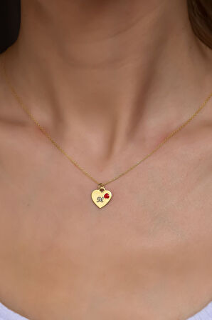 925 Ayar Gümüş Gold Kaplama M Harfli Mineli Kupa Kalp Kolye