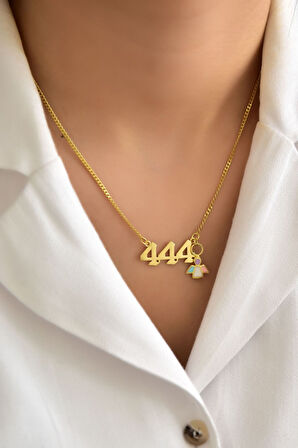 925 Ayar Gümüş Gold Kaplama Gurmet Zincirli Mineli Melek Sayısı 444 Kolye