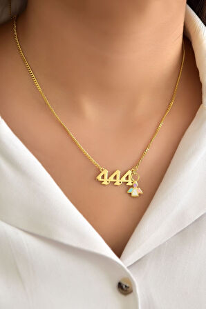 925 Ayar Gümüş Gold Kaplama Gurmet Zincirli Mineli Melek Sayısı 444 Kolye