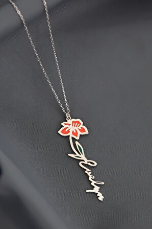 925 Ayar Gümüş Rodyum Kaplama Özel Tasarım Mineli Doğum Mart Ayı Çiçeği, Isim Kolye