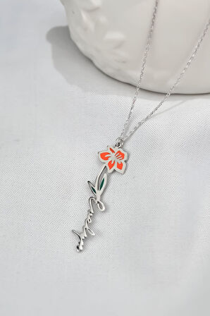 925 Ayar Gümüş Rodyum Kaplama Özel Tasarım Mineli Doğum Mart Ayı Çiçeği, Isim Kolye