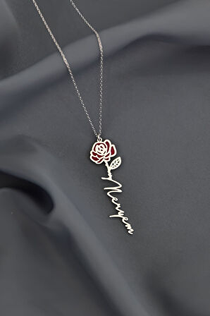 925 Ayar Gümüş Rodyum Kaplama Özel Tasarım Mineli Doğum Haziran Ayı Çiçeği, Isim Kolye