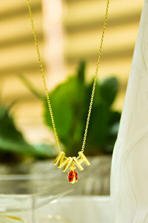 925 Ayar Gümüş Gold Kaplama 3d Boyutlu Iki Harf Uğur Böceği Kolye