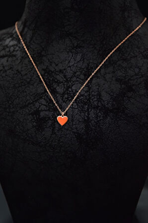 925 Ayar Gümüş Rose Kaplama Turuncu Mineli Minimal Kalp Kolye