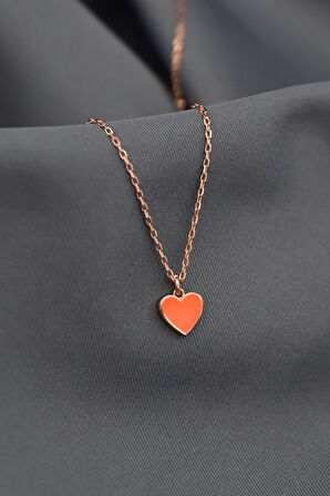 925 Ayar Gümüş Rose Kaplama Turuncu Mineli Minimal Kalp Kolye