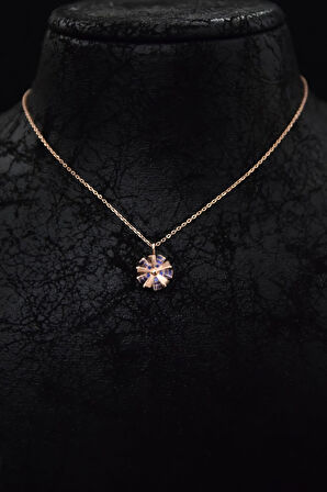 925 Ayar Gümüş Rose Kaplama Lacivert Zirkon Taşlı Dönen Güneş Kolye