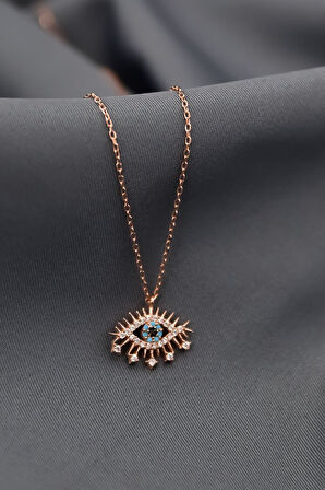 925 Ayar Gümüş Rose Kaplama Zirkon Taşlı Kirpik Göz Kolye