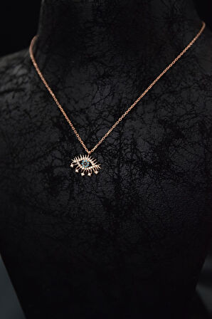 925 Ayar Gümüş Rose Kaplama Zirkon Taşlı Kirpik Göz Kolye