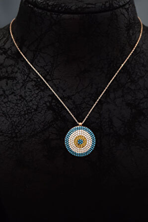 925 Ayar Gümüş Rose Kaplama Firuze Zirkon Taşlı Nazar Boncuğu Kolye