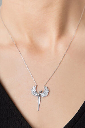 925 Ayar Gümüş Rodyum Kaplama Sevgili Melek Kolye