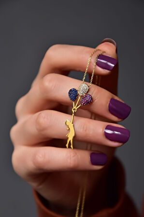 925 Ayar Gümüş Gold Kaplama Zirkon Renkli Taşlı Balon Kız Kolye