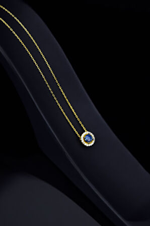 925 Ayar Gümüş Gold Kaplama Doğum Taşlı Tek Taş Kolye