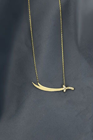 925 Ayar Gümüş Gold Kaplama Taşlı Zülfikar Kılıç Kolye