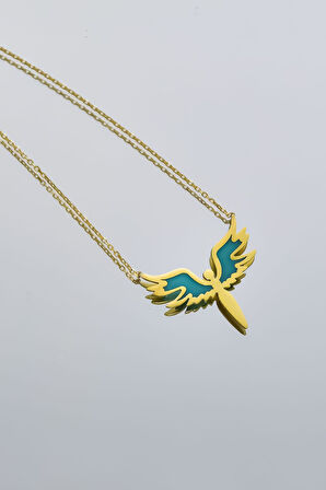 925 Ayar Gümüş Gold Kaplama Parlayan Rüya Serisi Tasarım Mineli Mikail Meleği Kolye