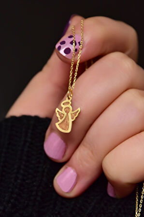 925 Ayar Gümüş Gold Kaplama Parlayan Rüya Serisi Tasarım Nude Ebruli Cam Boyalı Melek Kolye