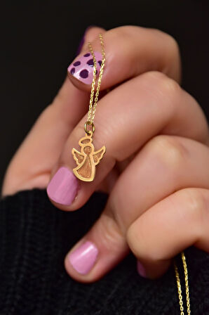 925 Ayar Gümüş Gold Kaplama Parlayan Rüya Serisi Tasarım Nude Ebruli Cam Boyalı Melek Kolye