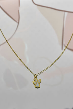 925 Ayar Gümüş Gold Kaplama Parlayan Rüya Serisi Tasarım Beyaz Ebruli Cam Boyalı Melek Kolye