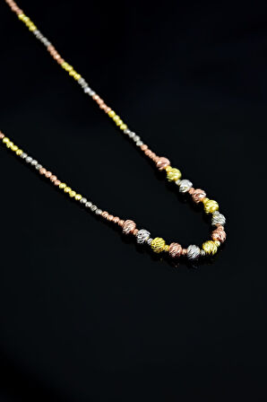 925 Ayar Gümüş Üç Renkli Iki Boyutlu Dorika Toplu Kolye