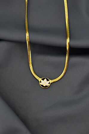 925 Ayar Gümüş Gold Kaplama Mineli Lotus Çiçeği Kolye