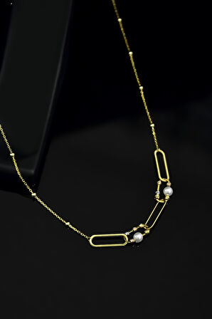 925 Ayar Gümüş Gold Kaplama Tasarım Incılı , Dorika Toplu Ataç Kolye